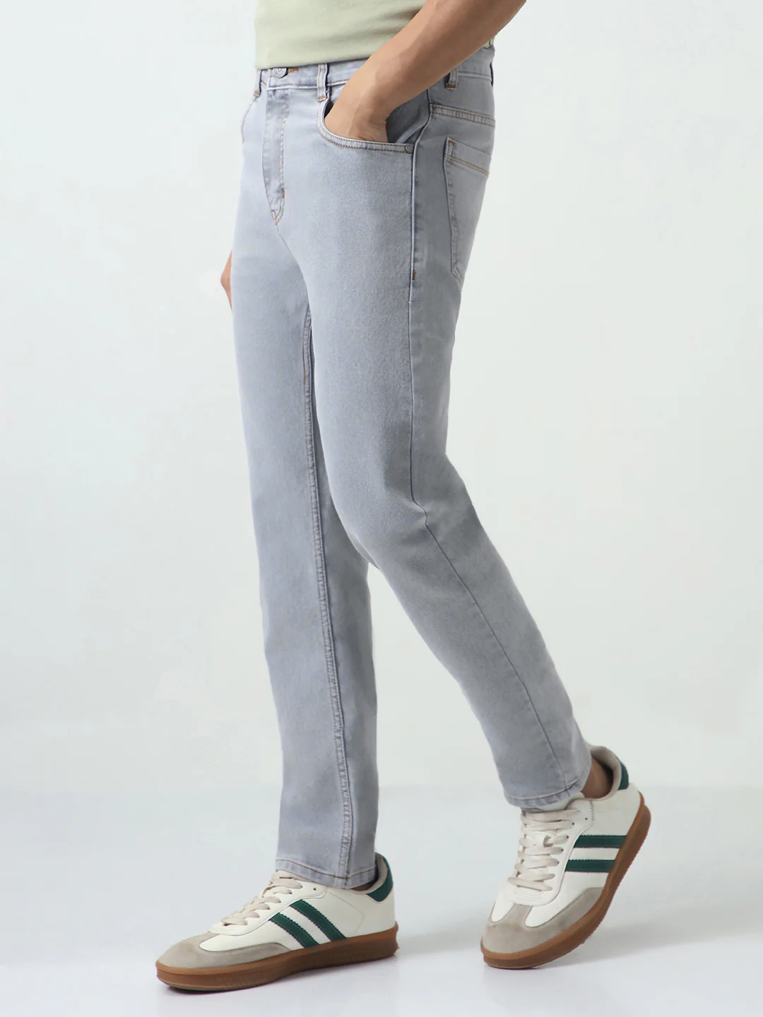 Men's Light Grey Slim Fit Washed Denim Jeans Stretchable - Image 2