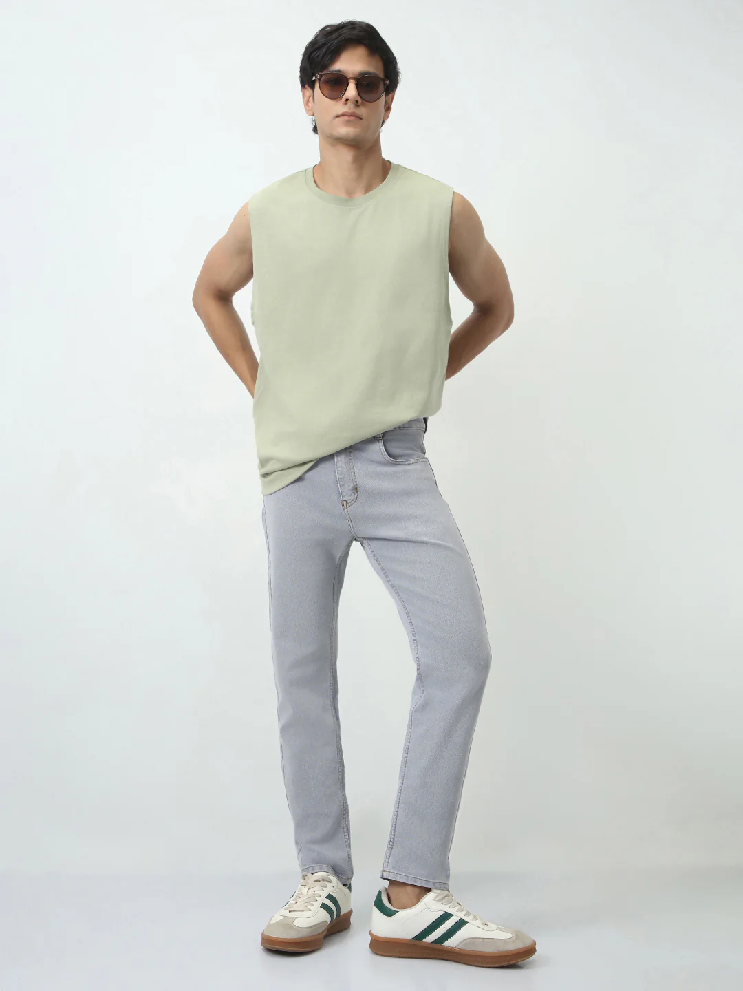 Men's Light Grey Slim Fit Washed Denim Jeans Stretchable - Image 4