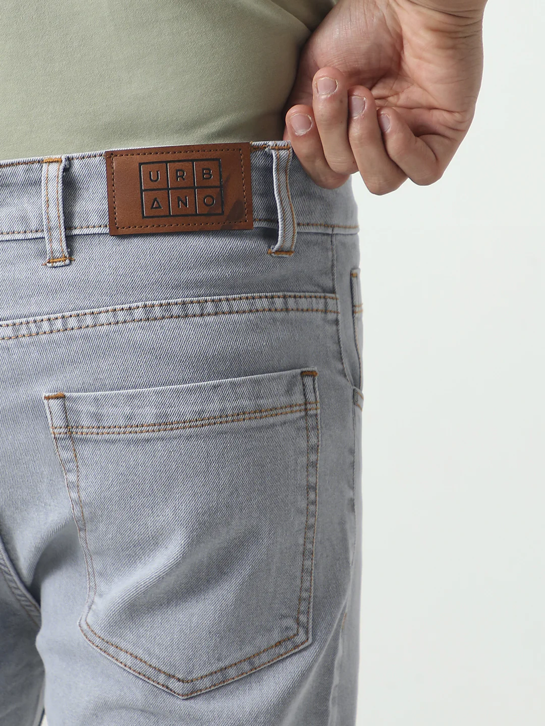 Men's Light Grey Slim Fit Washed Denim Jeans Stretchable - Image 6
