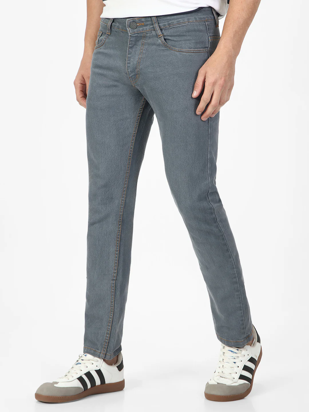 Men's Light Grey Slim Fit Washed Jeans Stretchable - Image 2