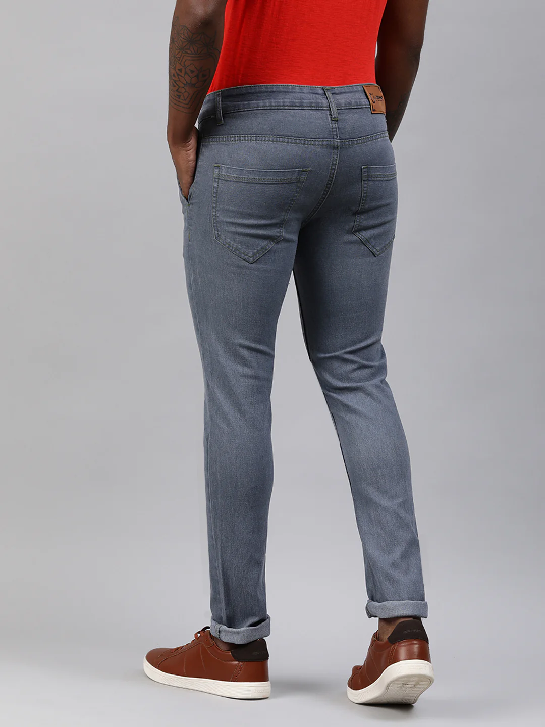 Men's Light Grey Slim Fit Washed Jeans Stretchable - Image 3