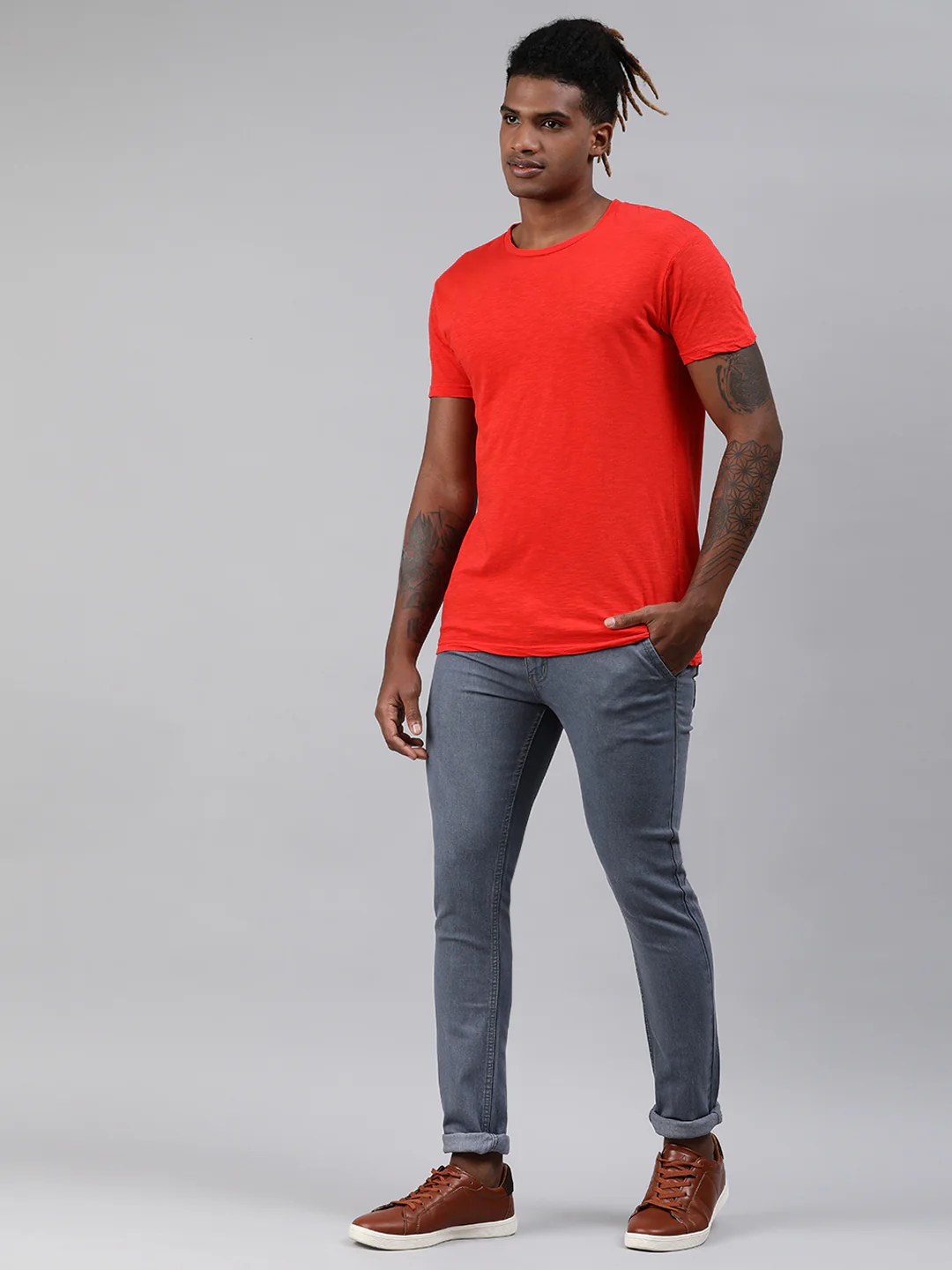 Men's Light Grey Slim Fit Washed Jeans Stretchable - Image 4