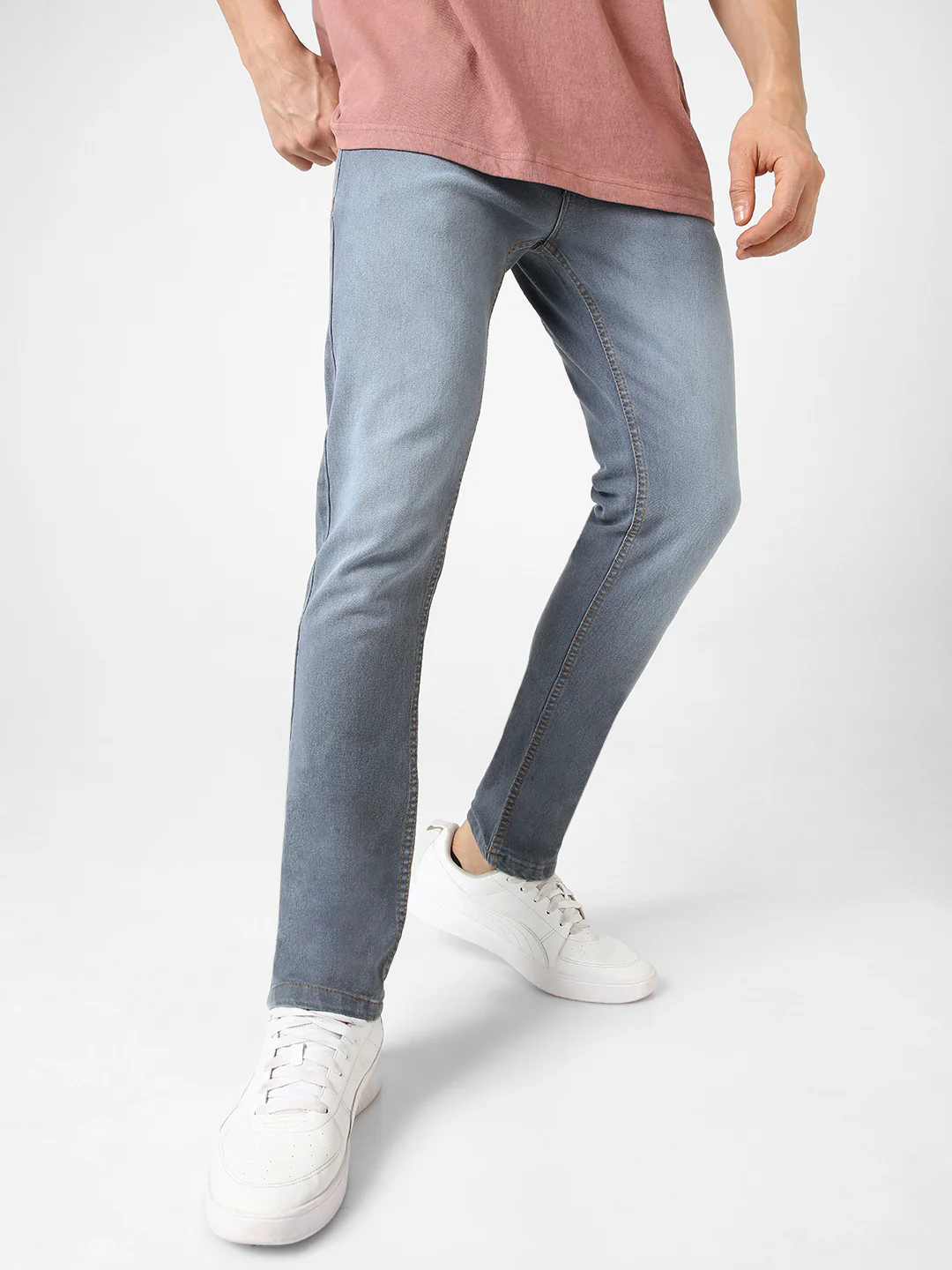 Men's Light Grey Slim Fit Washed Jeans Stretchable - Image 2
