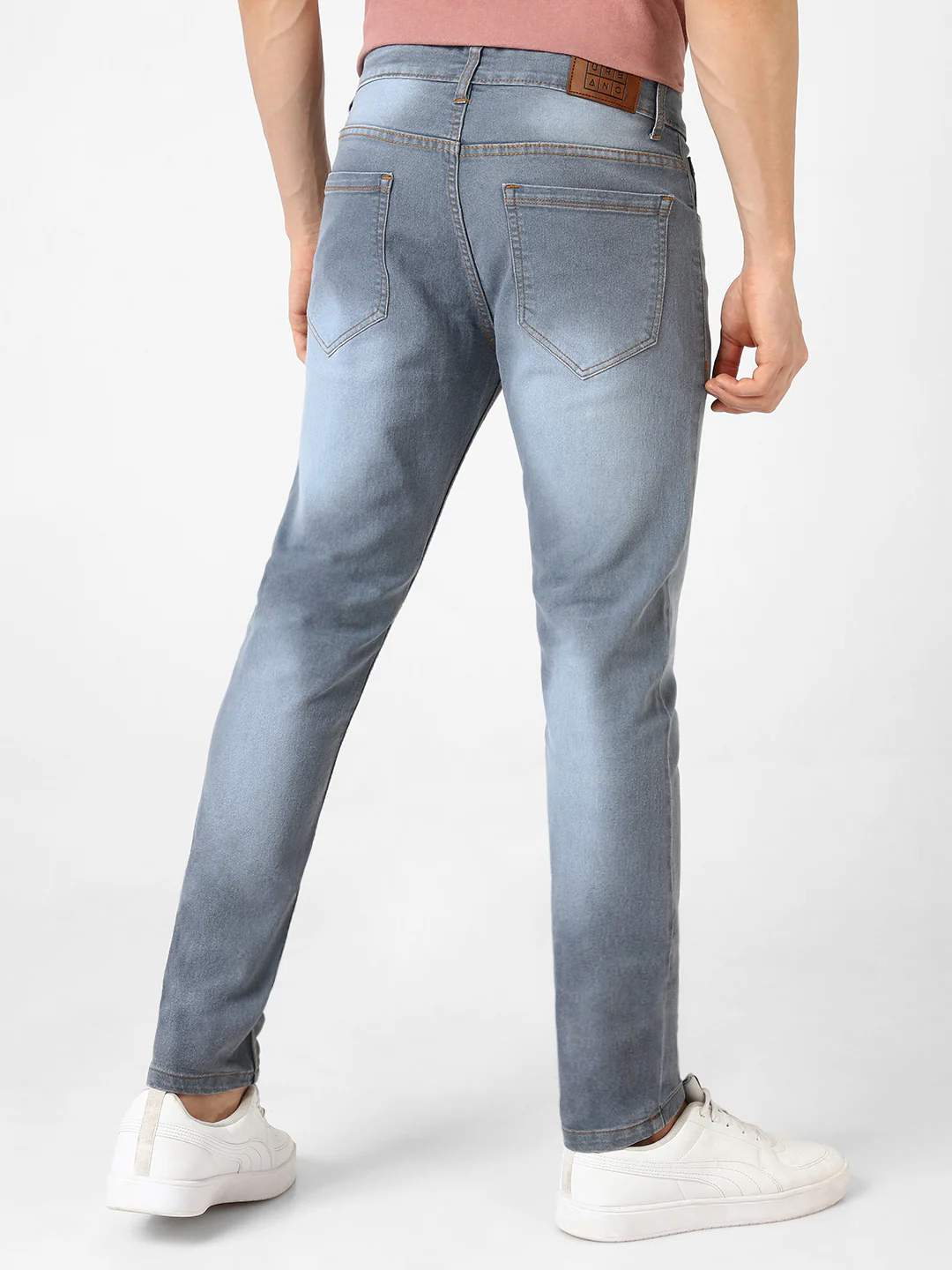 Men's Light Grey Slim Fit Washed Jeans Stretchable - Image 4