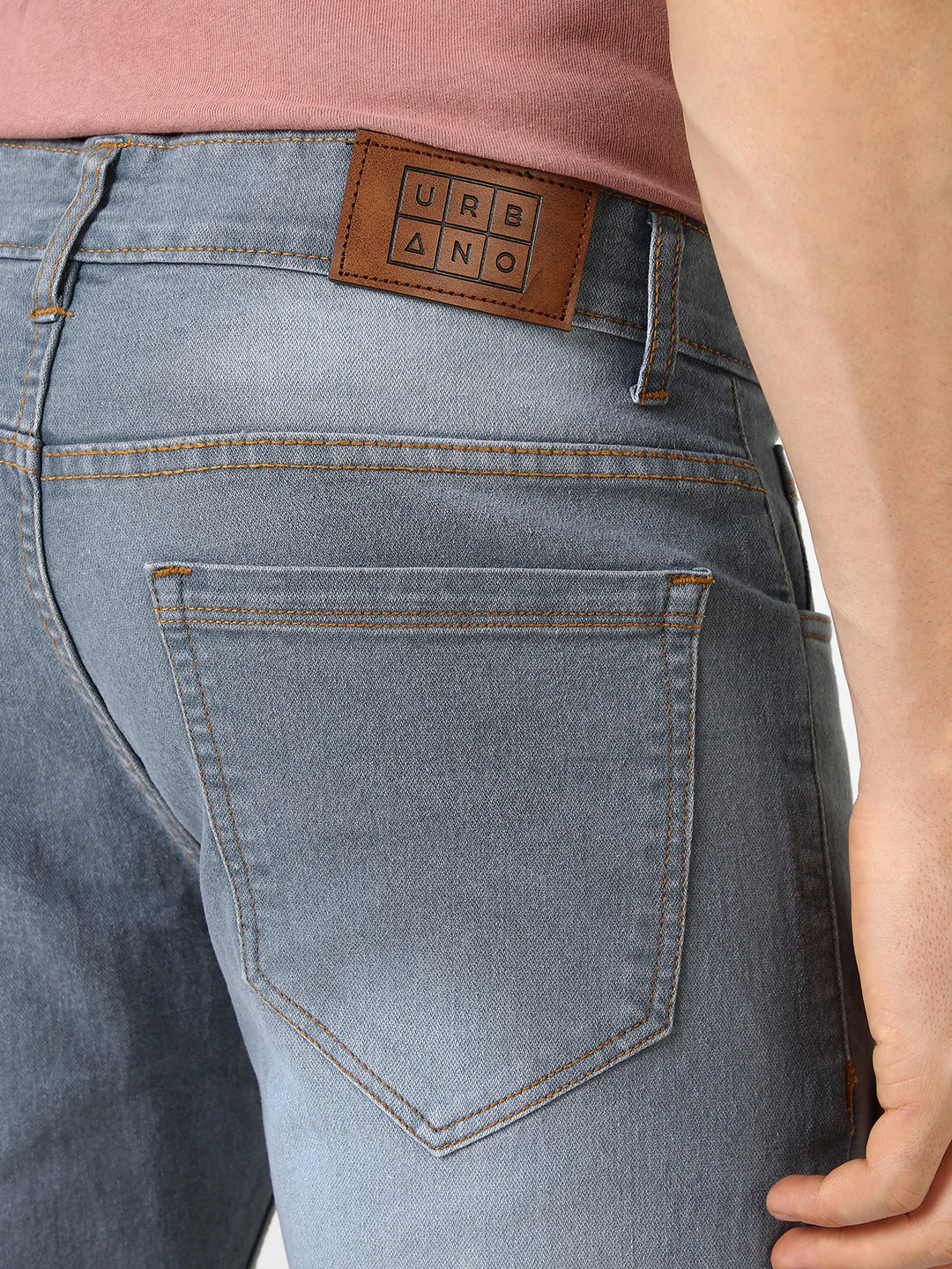 Men's Light Grey Slim Fit Washed Jeans Stretchable - Image 6