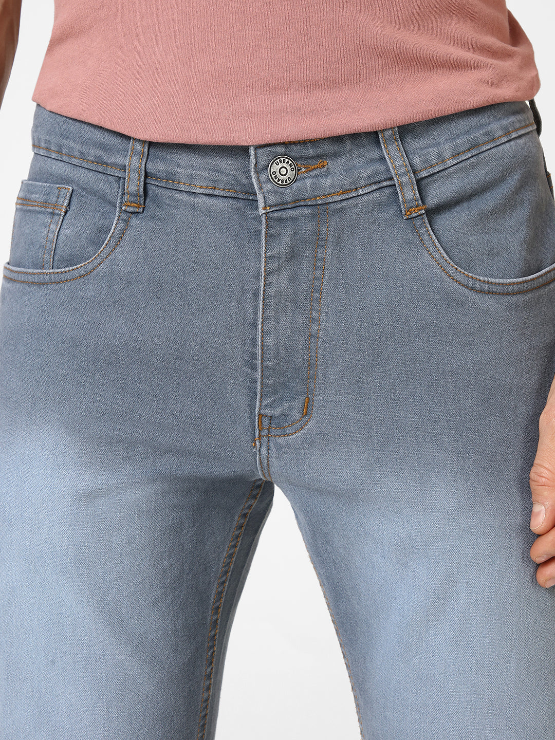 Men's Light Grey Slim Fit Washed Jeans Stretchable - Image 7