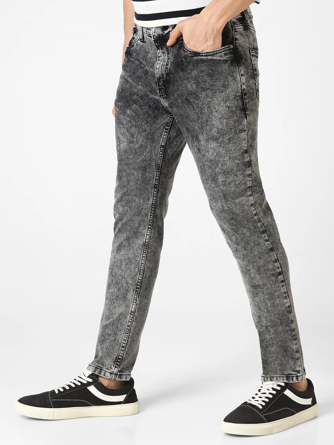 Men's Light Grey Slim Fit Washed Jeans Stretchable - Image 2