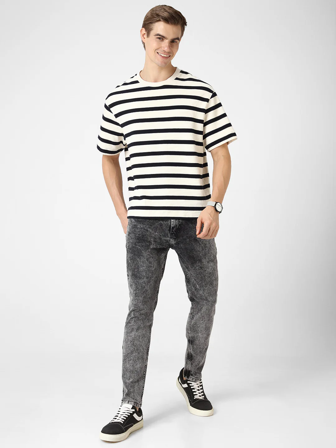 Men's Light Grey Slim Fit Washed Jeans Stretchable - Image 4