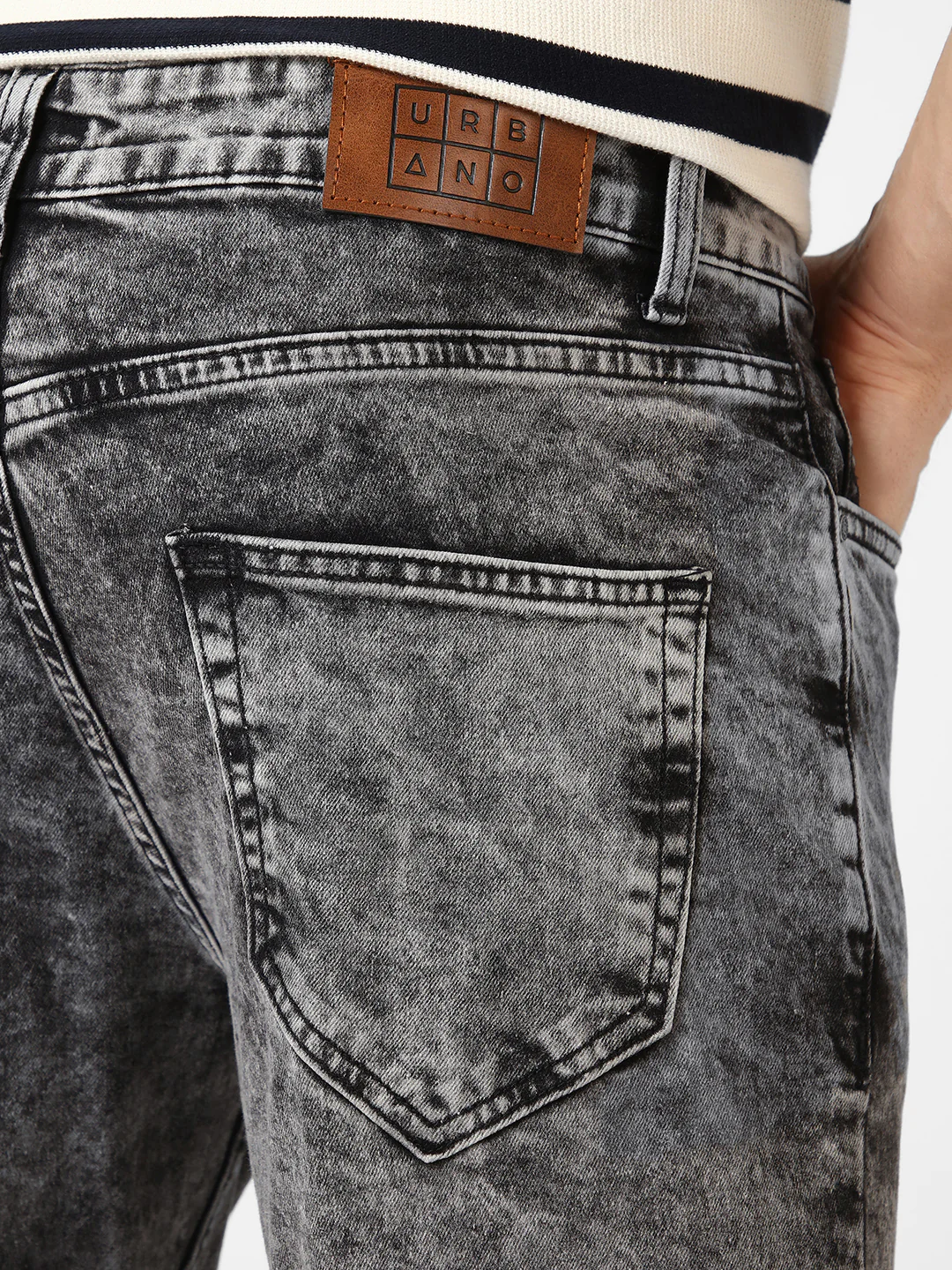 Men's Light Grey Slim Fit Washed Jeans Stretchable - Image 5