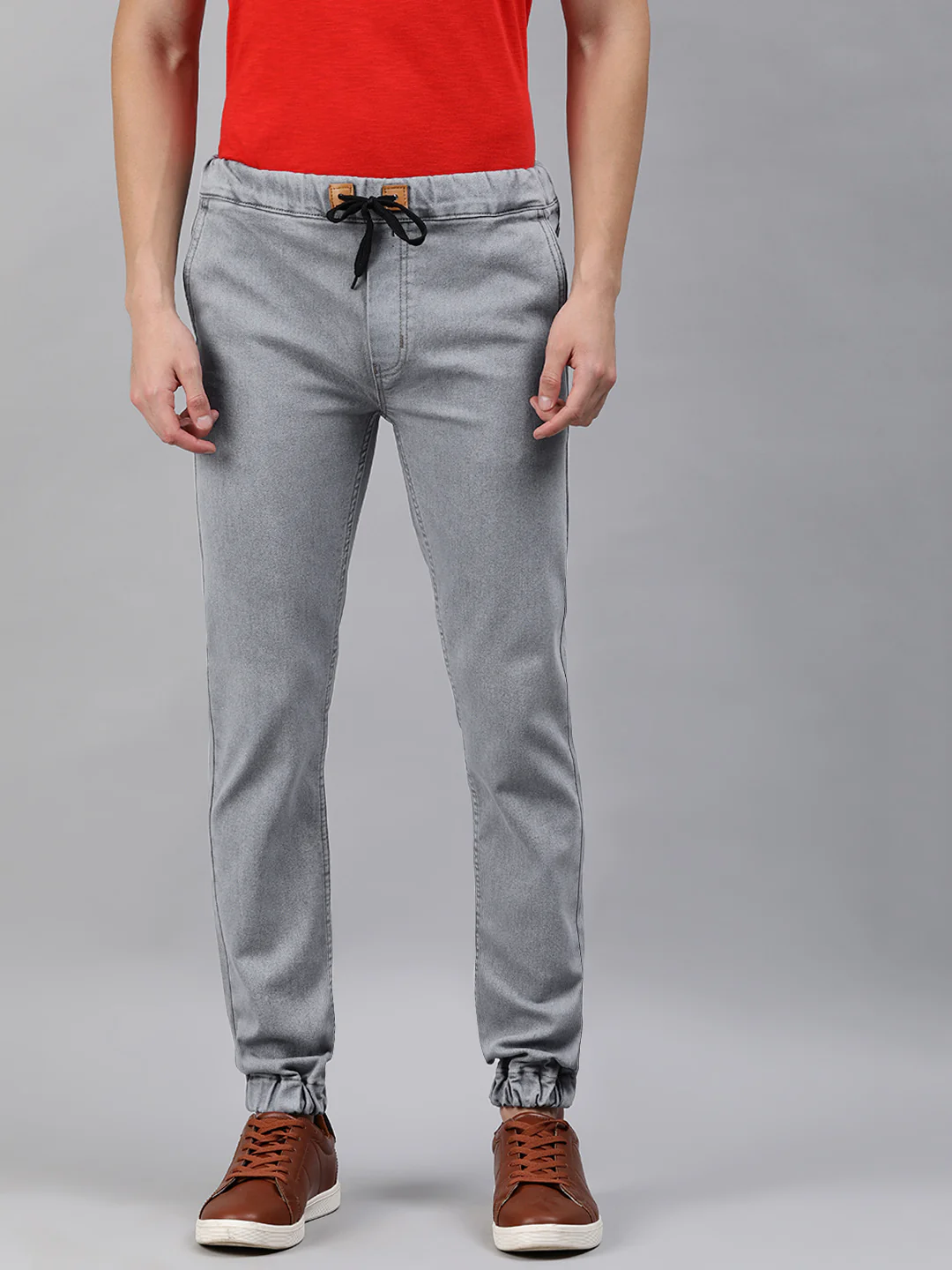 Men's Light Grey Slim Fit Washed Jogger Jeans Stretchable
