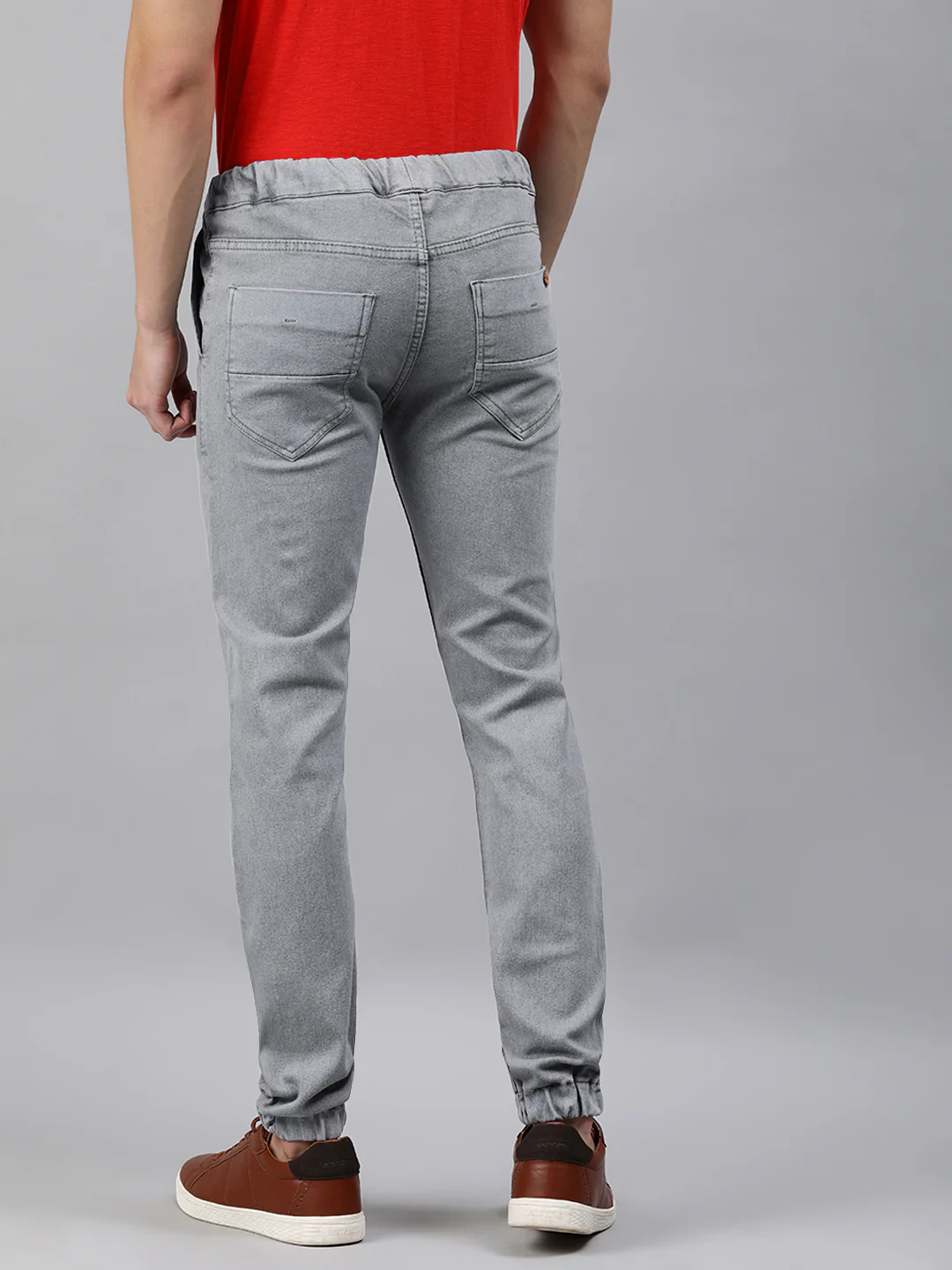 Men's Light Grey Slim Fit Washed Jogger Jeans Stretchable - Image 3