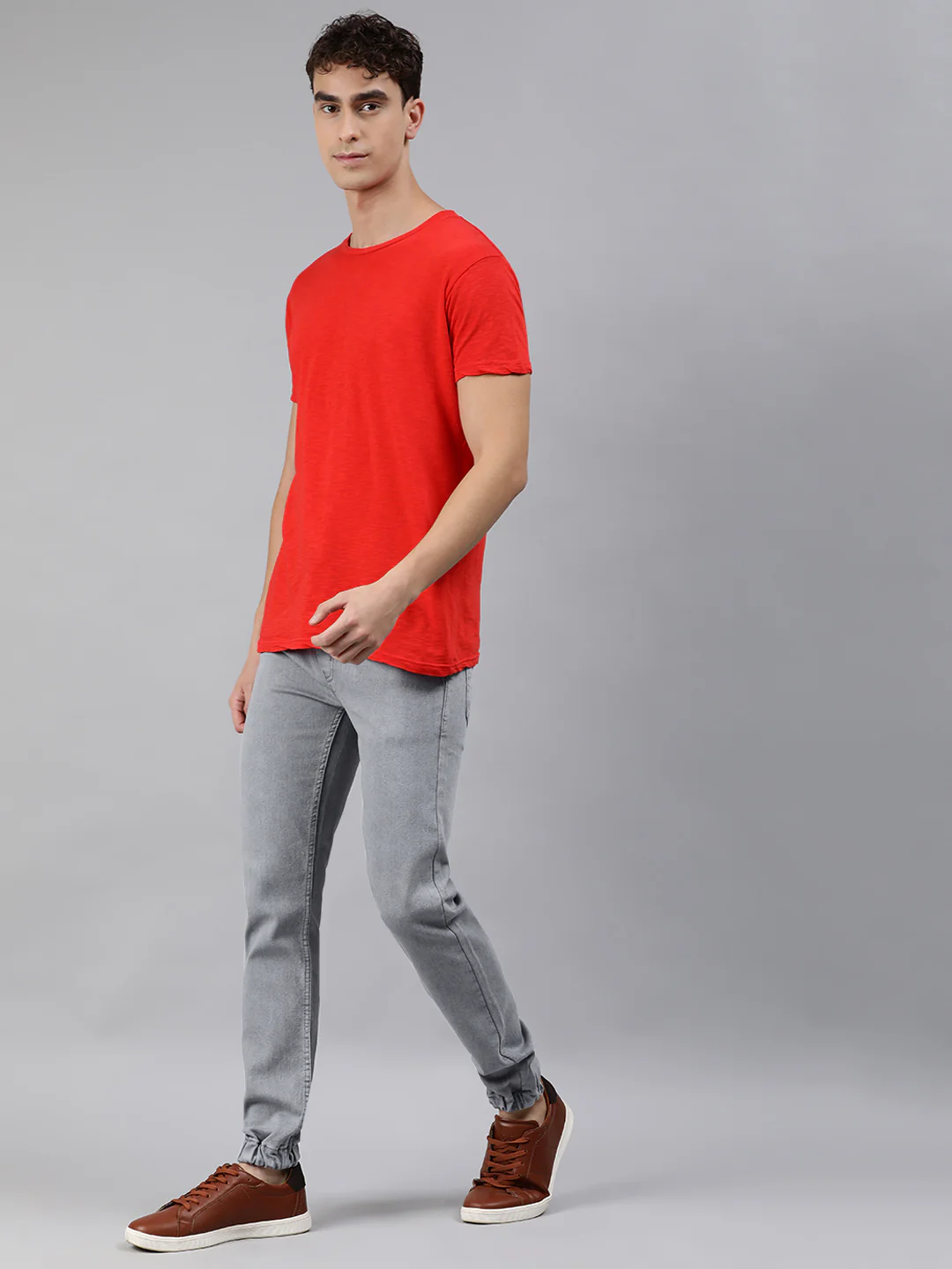Men's Light Grey Slim Fit Washed Jogger Jeans Stretchable - Image 4