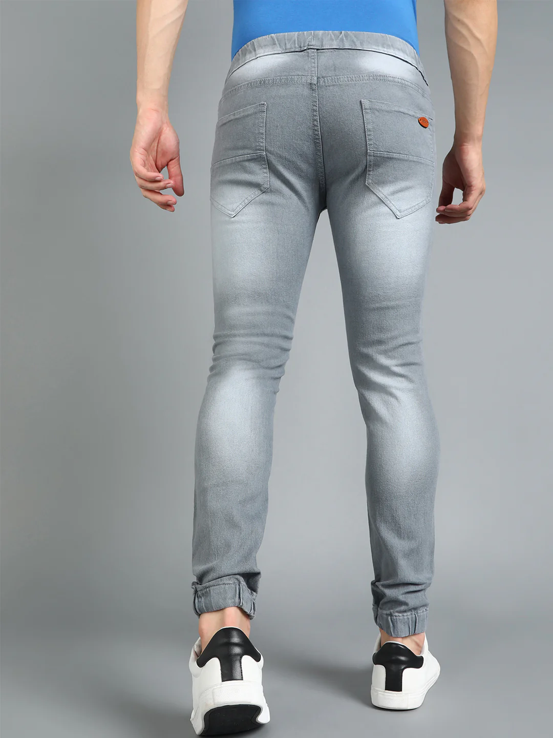 Men's Light Grey Slim Fit Zippered Jogger Jeans Stretchable - Image 3