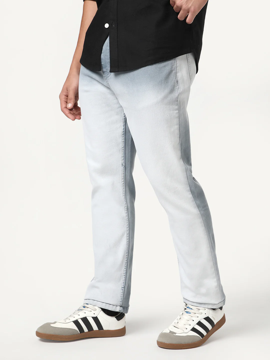 Men's Light Grey Straight Fit Heavy Washed Faded Denim Jeans Stretchable - Image 3