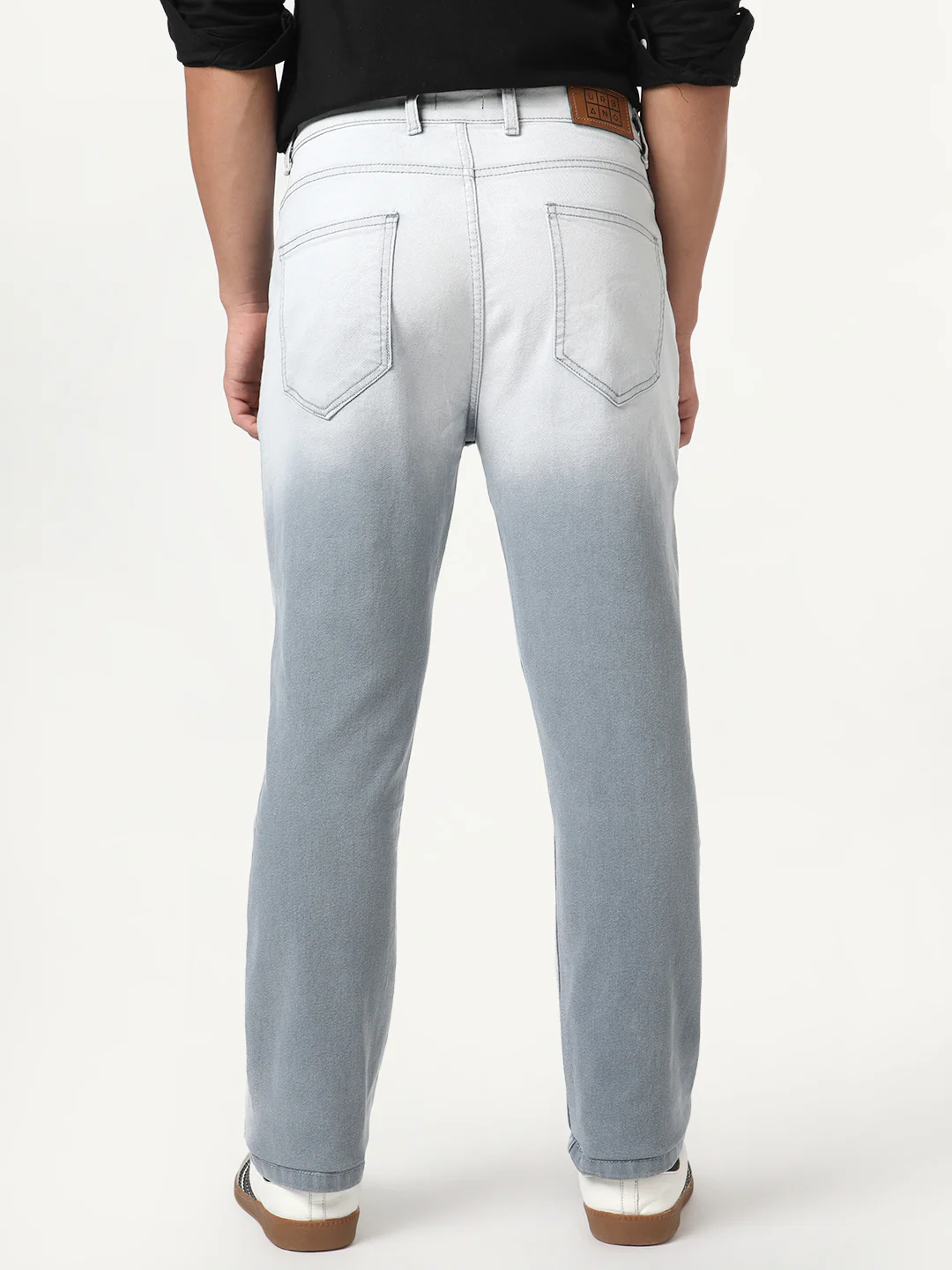 Men's Light Grey Straight Fit Heavy Washed Faded Denim Jeans Stretchable - Image 4