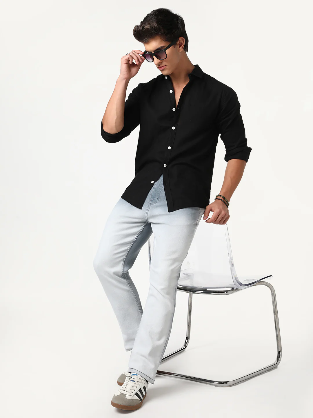 Men's Light Grey Straight Fit Heavy Washed Faded Denim Jeans Stretchable - Image 5