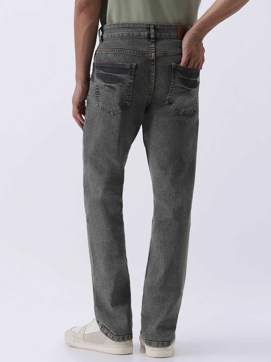 Men's Light Grey Straight Fit Heavy Washed Jeans Stretchable - Image 3