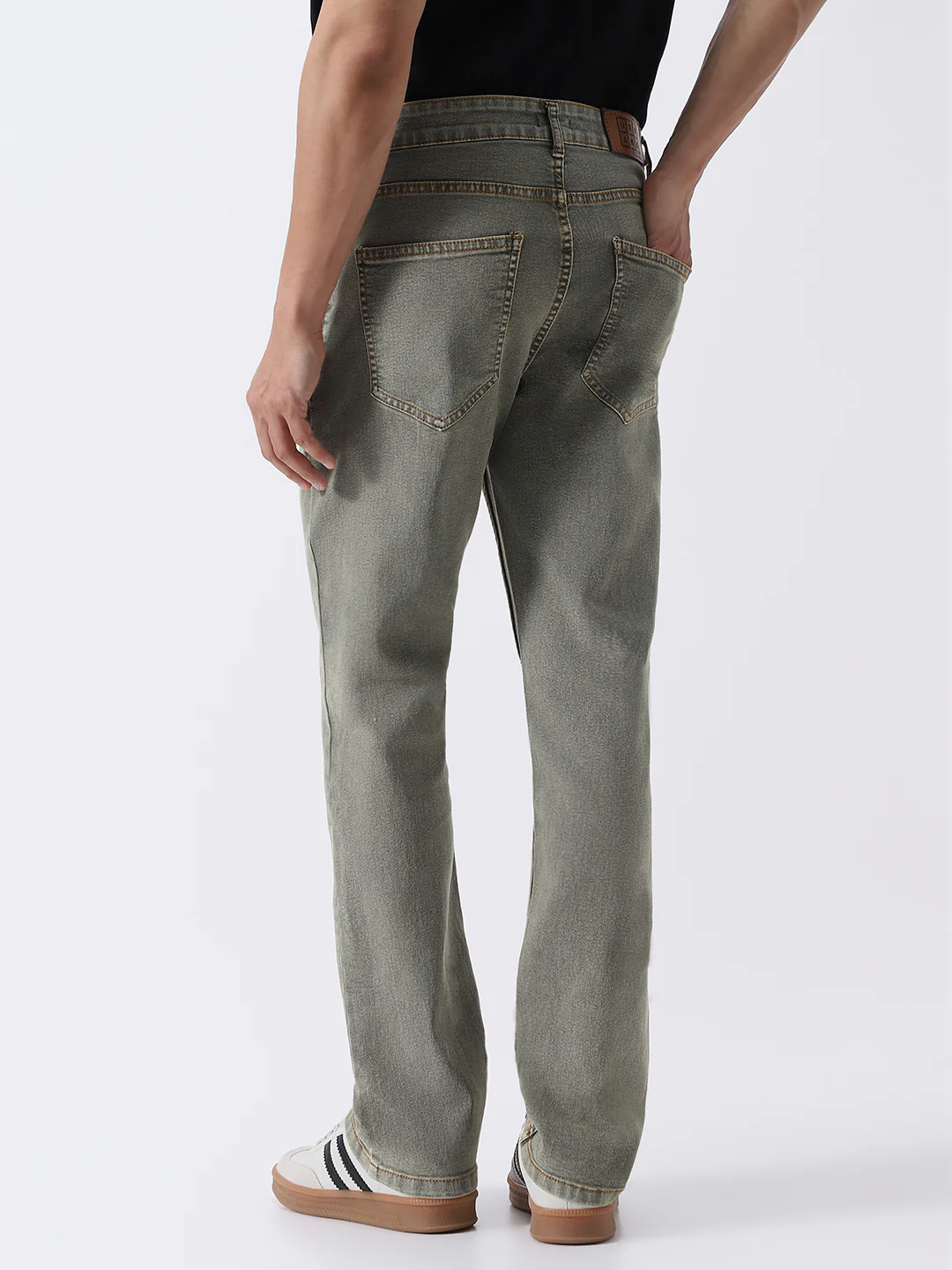 Men's Light Grey Straight Fit Heavy Washed Jeans Stretchable - Image 3