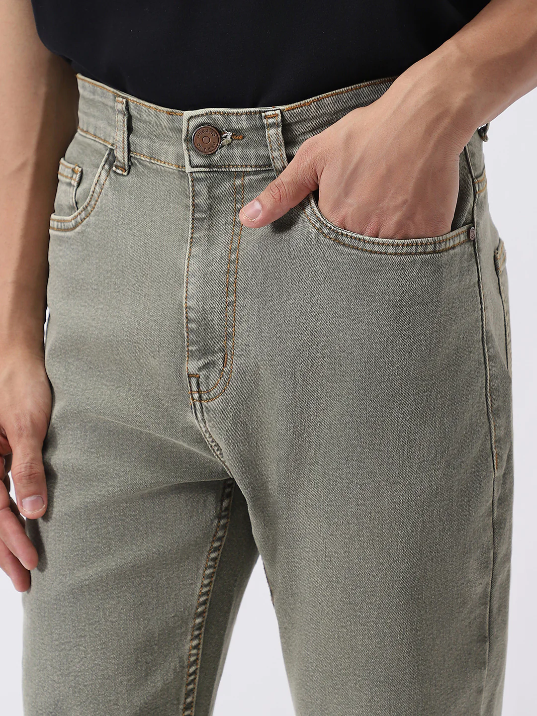 Men's Light Grey Straight Fit Heavy Washed Jeans Stretchable - Image 5