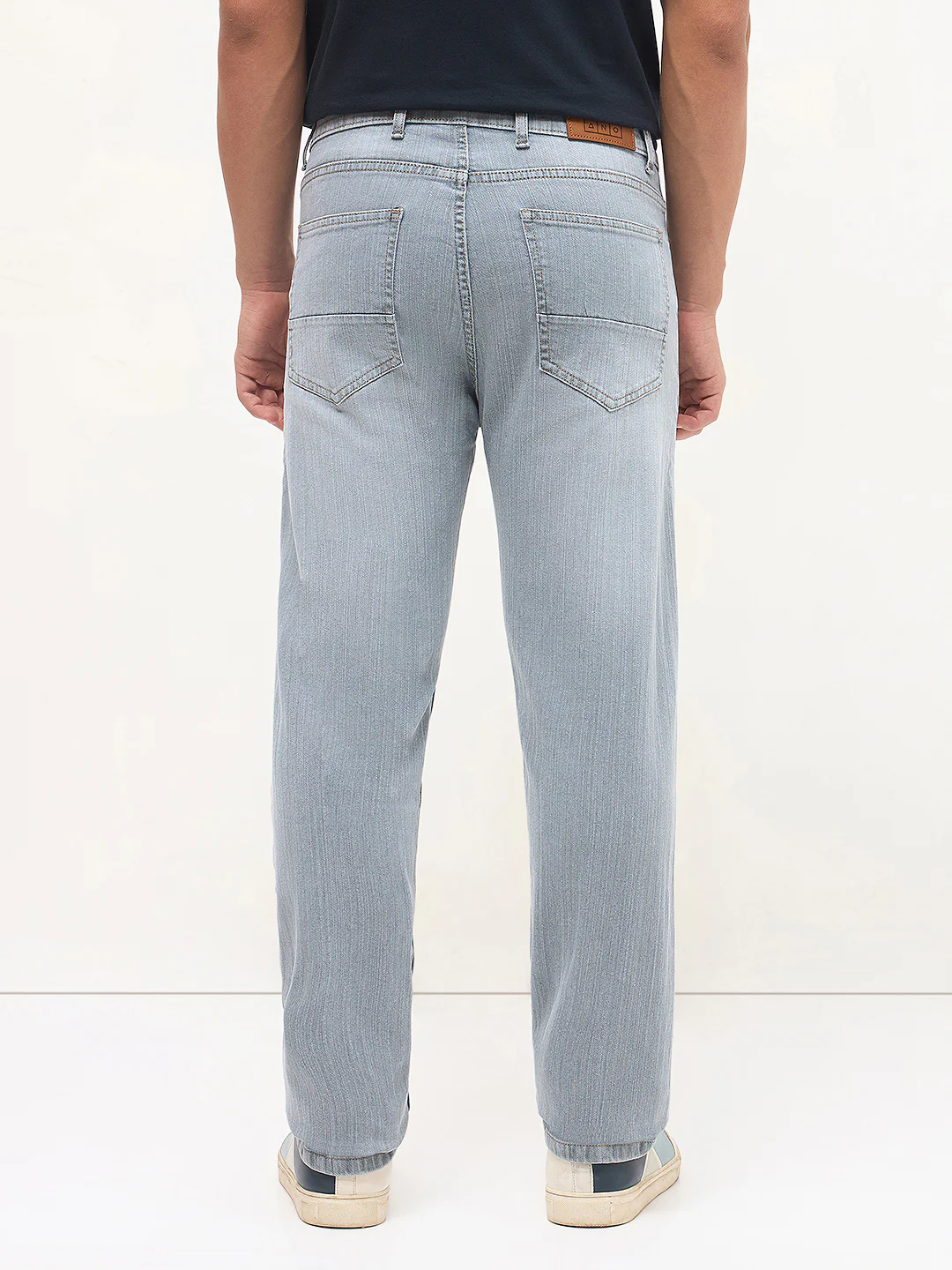 Men's Light Grey Straight Fit Washed Denim Jeans Stretchable - Image 4