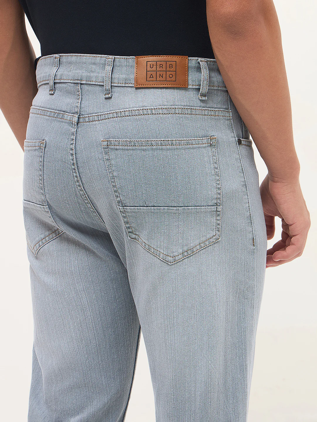 Men's Light Grey Straight Fit Washed Denim Jeans Stretchable - Image 7