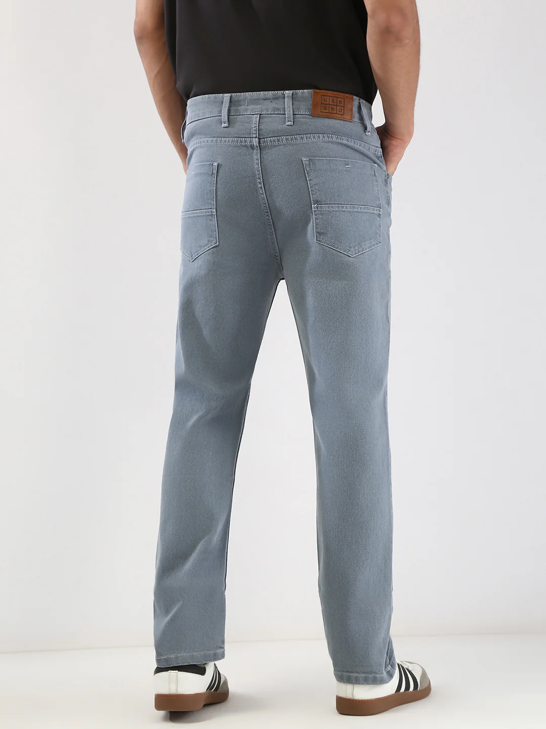 Men's Light Grey Straight Fit Washed Jeans Stretchable - Image 4