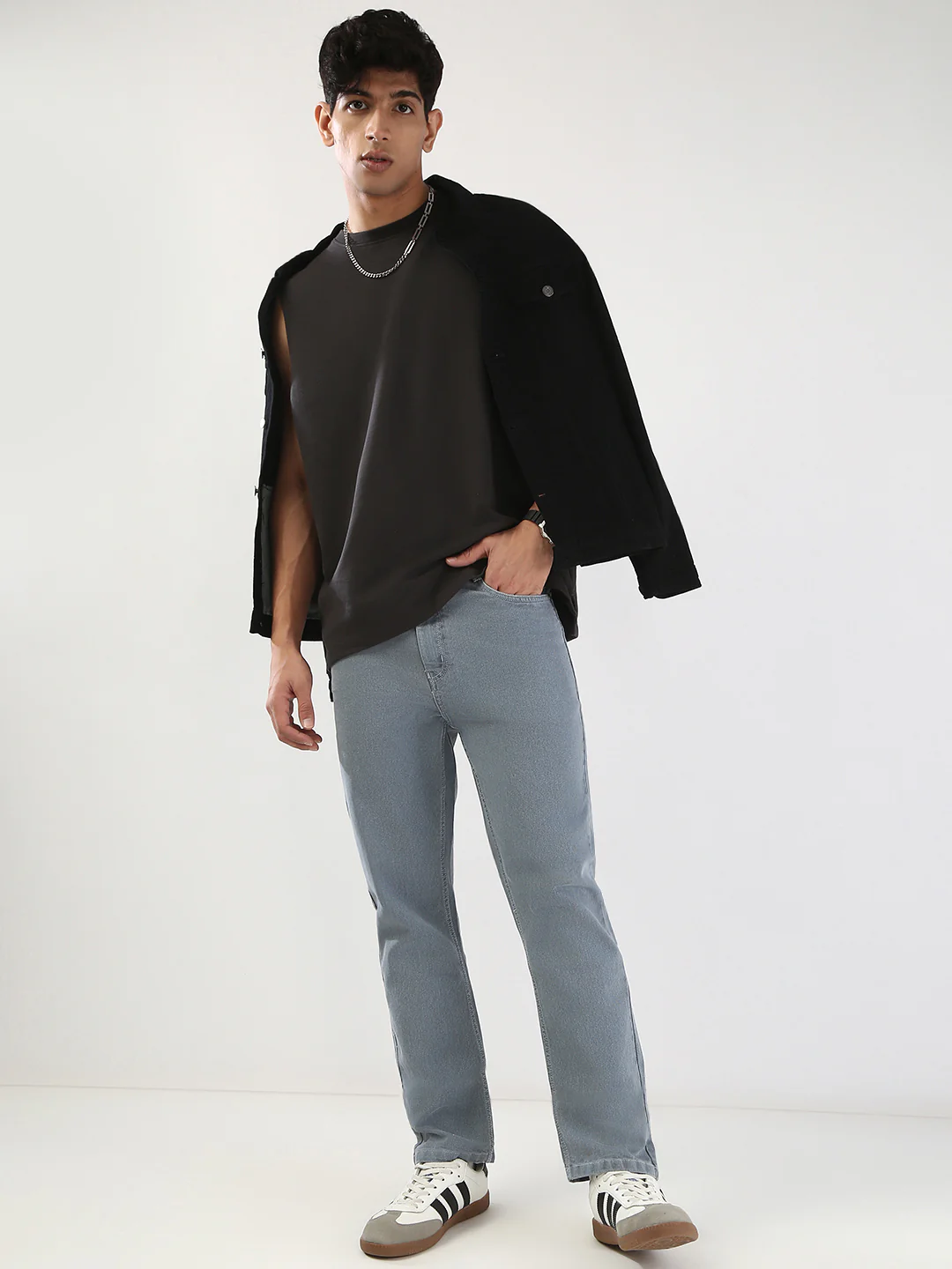 Men's Light Grey Straight Fit Washed Jeans Stretchable - Image 5