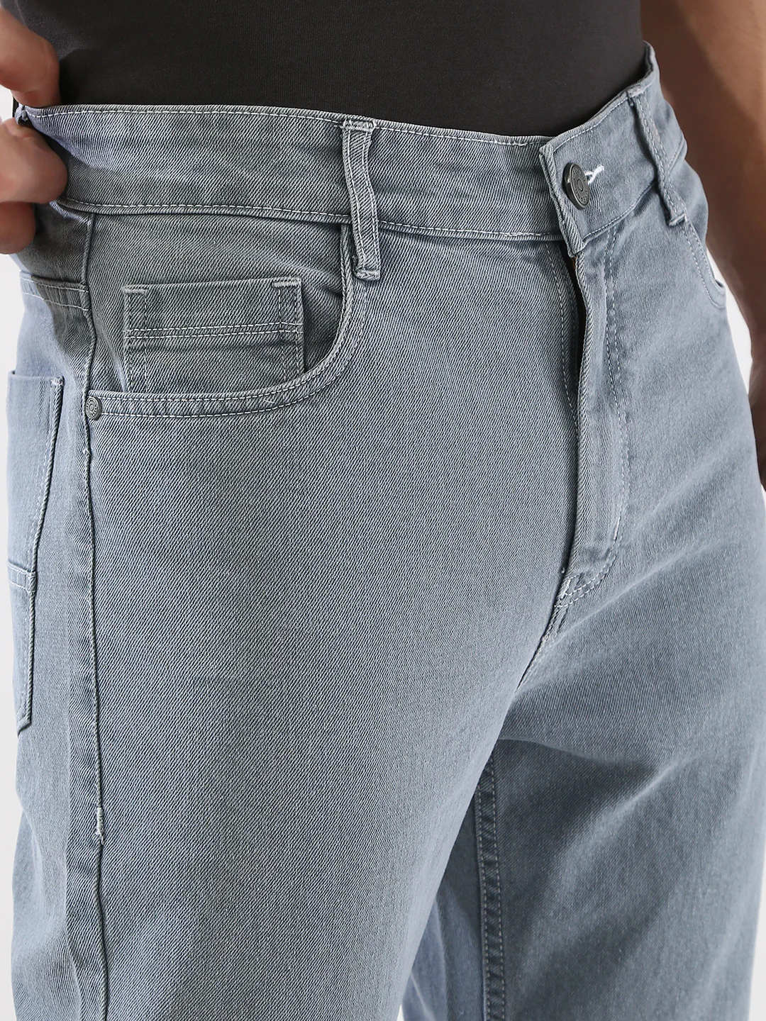 Men's Light Grey Straight Fit Washed Jeans Stretchable - Image 6