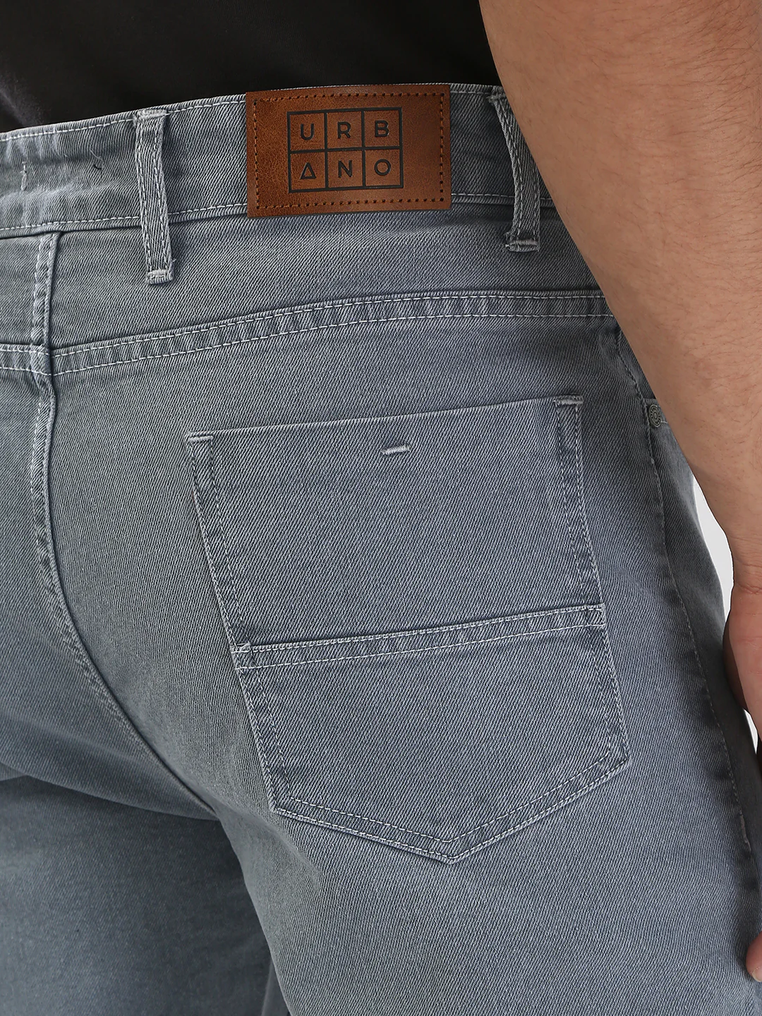 Men's Light Grey Straight Fit Washed Jeans Stretchable - Image 7
