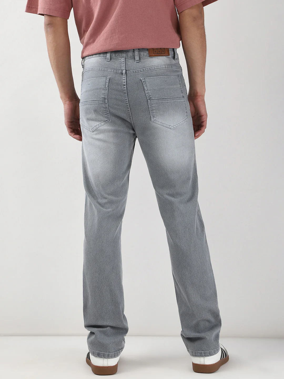 Men's Light Grey Straight Fit Washed Jeans Stretchable - Image 3