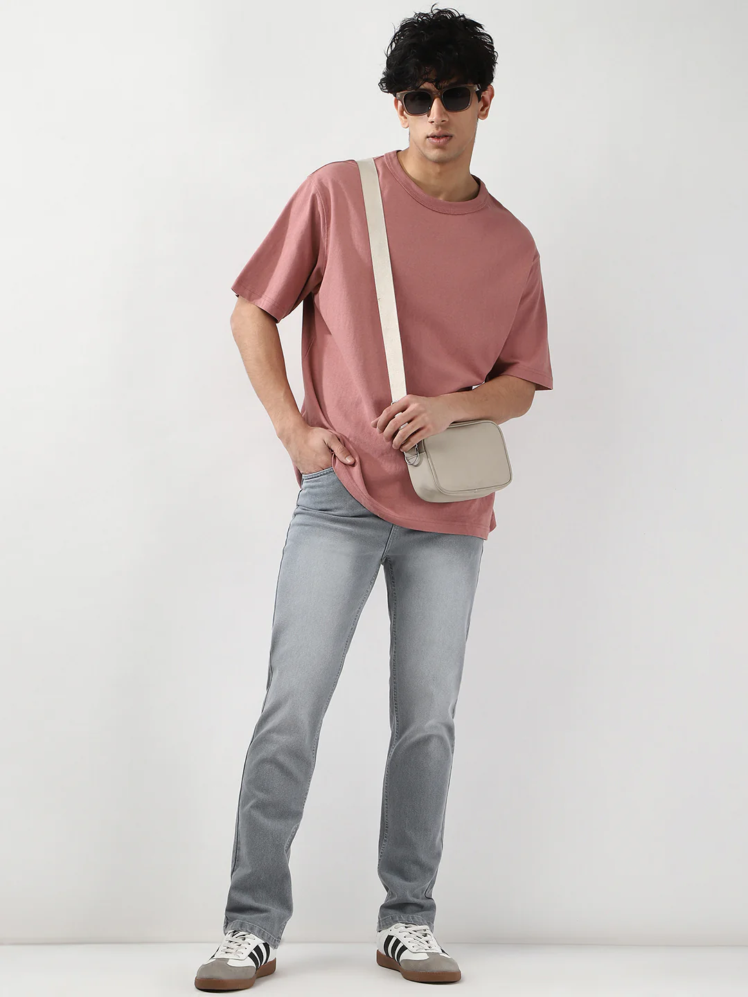 Men's Light Grey Straight Fit Washed Jeans Stretchable - Image 4
