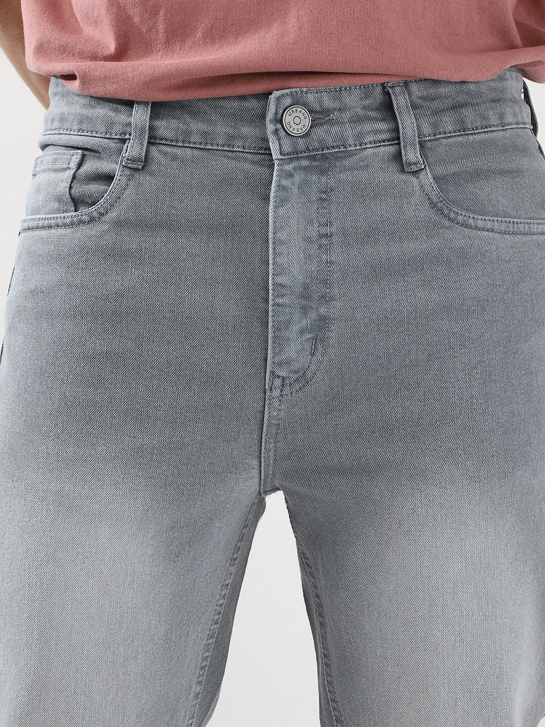 Men's Light Grey Straight Fit Washed Jeans Stretchable - Image 5