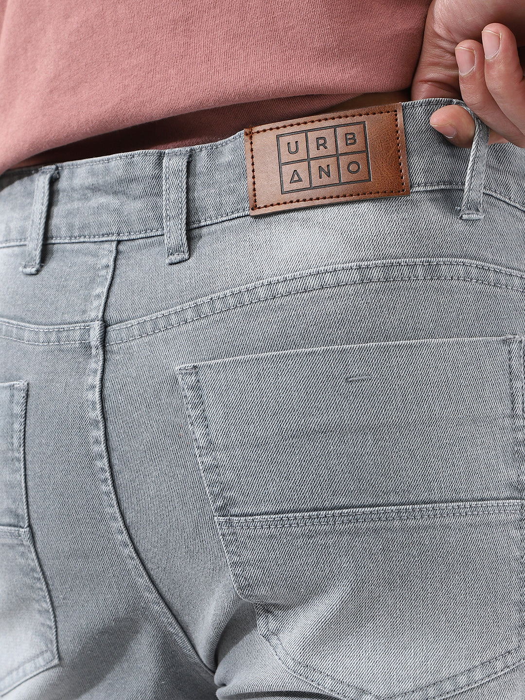 Men's Light Grey Straight Fit Washed Jeans Stretchable - Image 6
