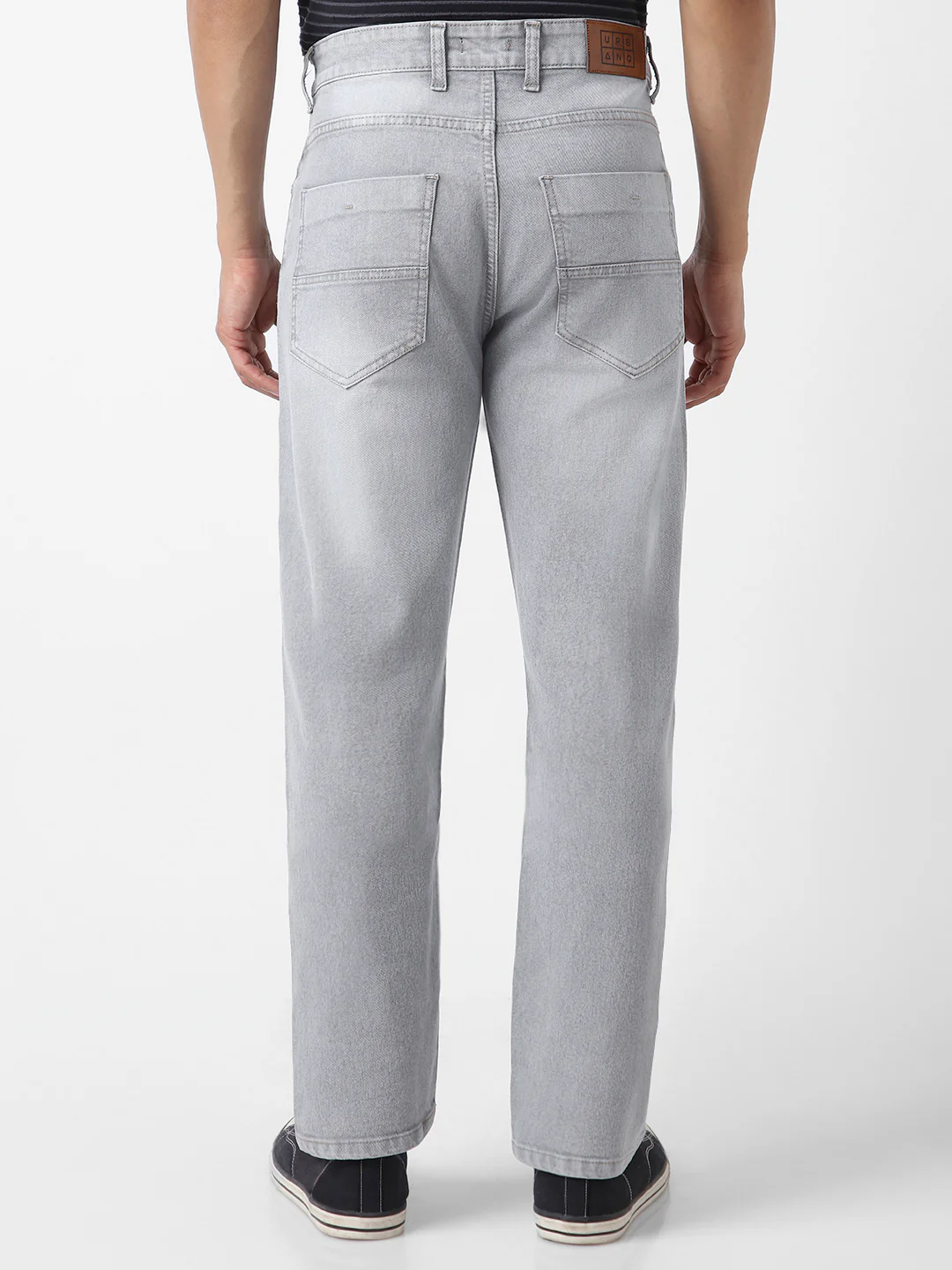 Men's Light Grey Straight Fit Washed Jeans Stretchable - Image 3