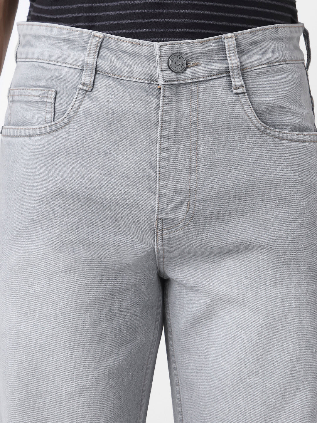 Men's Light Grey Straight Fit Washed Jeans Stretchable - Image 5