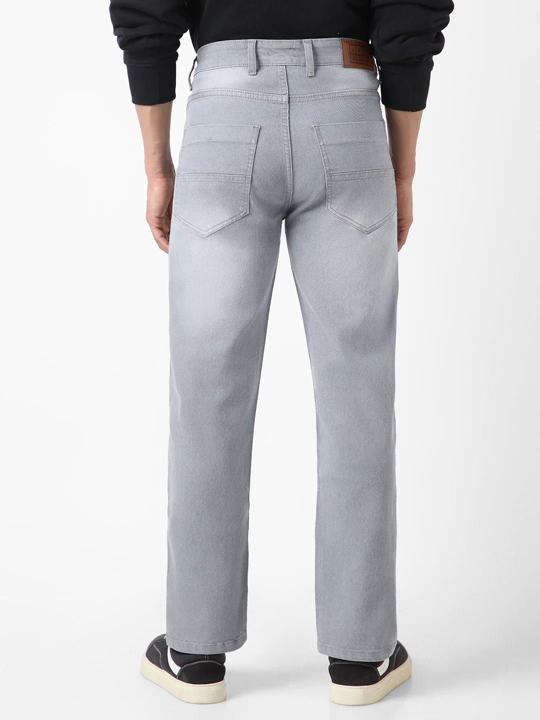 Men's Light Grey Straight Fit Washed Jeans Stretchable - Image 3