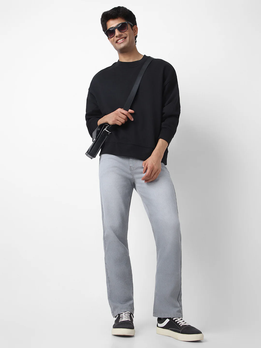 Men's Light Grey Straight Fit Washed Jeans Stretchable - Image 4