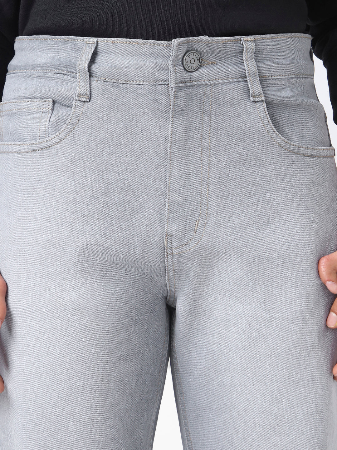 Men's Light Grey Straight Fit Washed Jeans Stretchable - Image 5