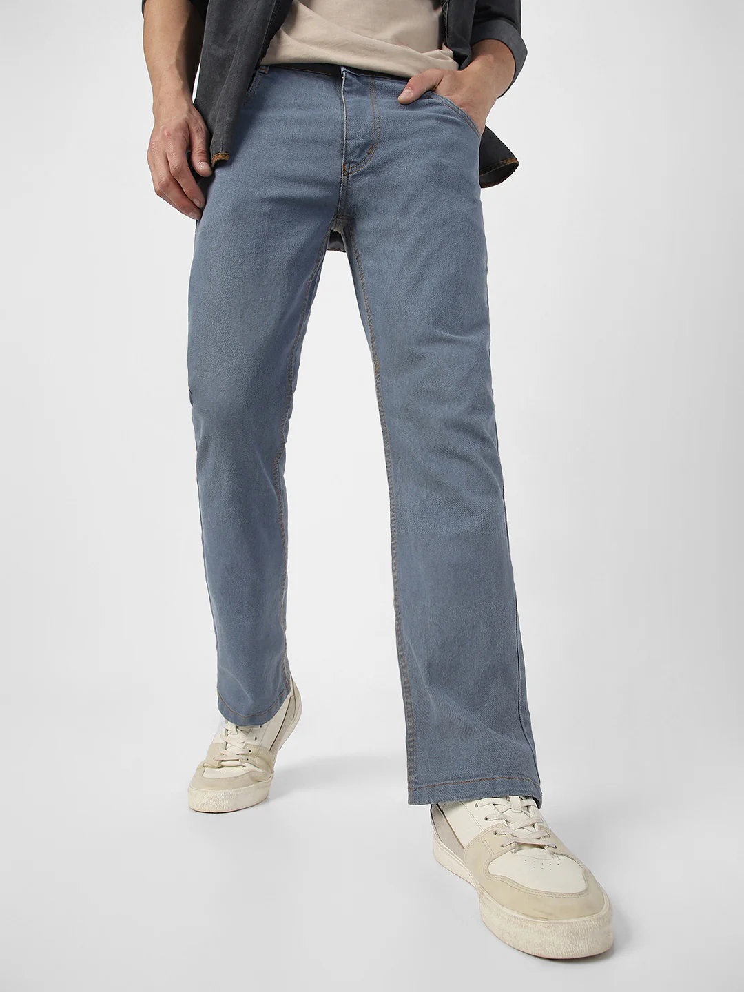 Men's Light Grey Washed Bootcut Jeans Stretchable - Image 2