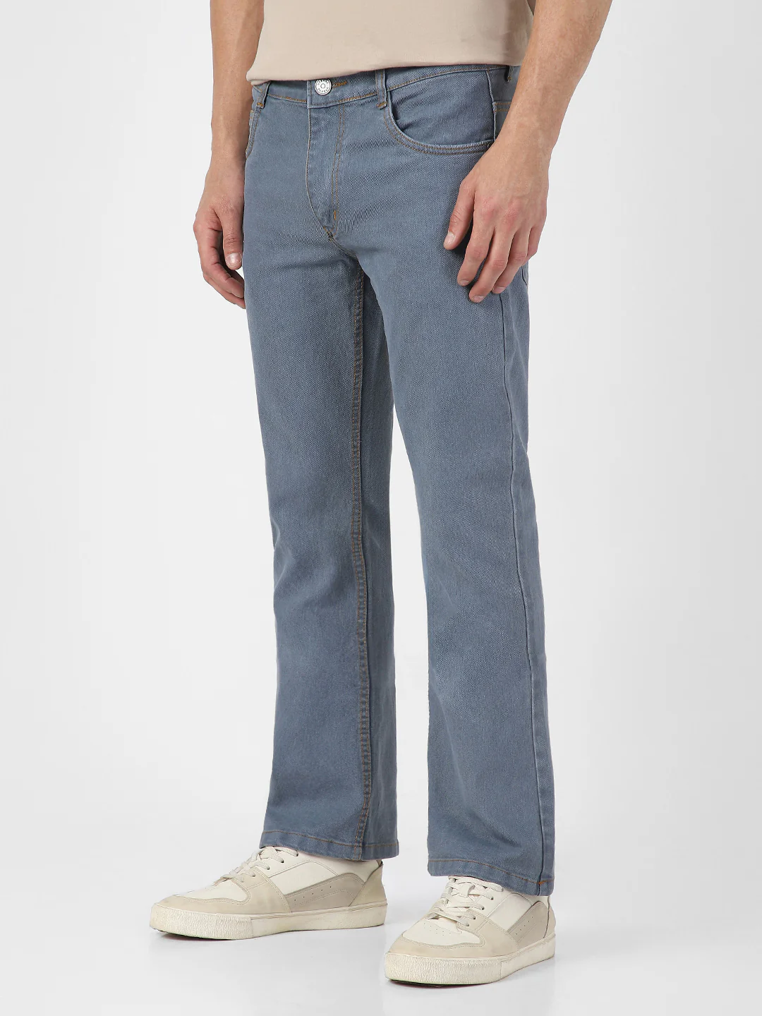 Men's Light Grey Washed Bootcut Jeans Stretchable - Image 3
