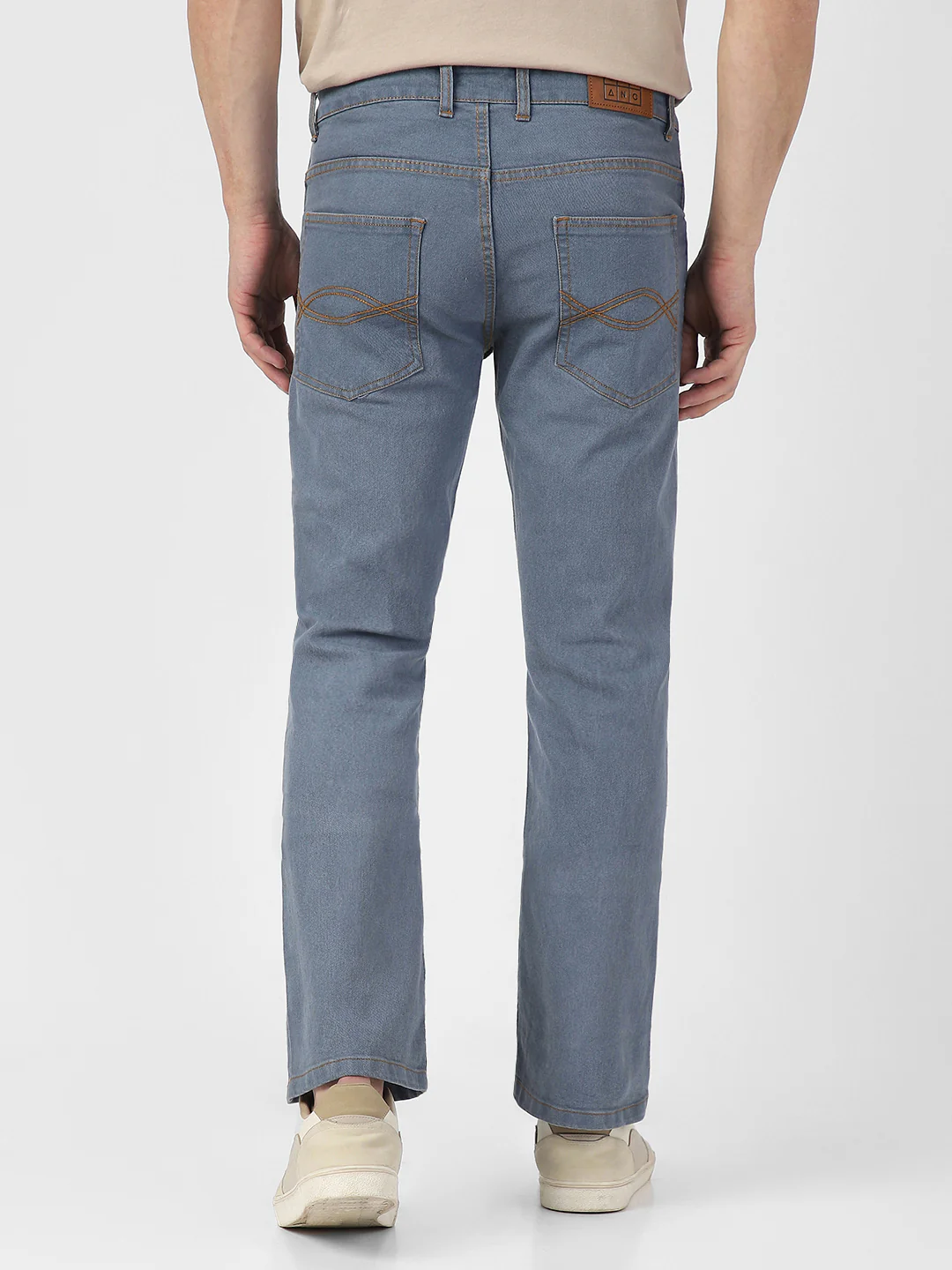 Men's Light Grey Washed Bootcut Jeans Stretchable - Image 4