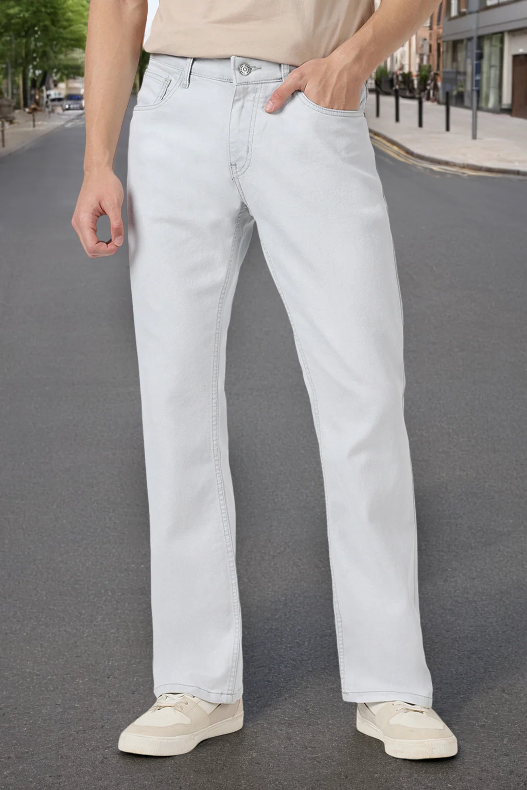 Men's Light Grey Washed Bootcut Jeans Stretchable - Image 2