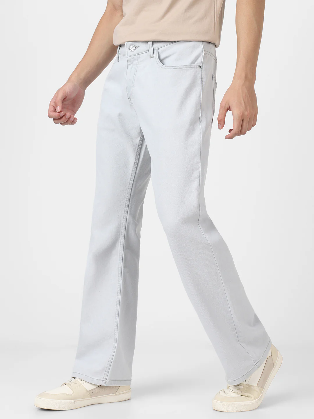 Men's Light Grey Washed Bootcut Jeans Stretchable - Image 3