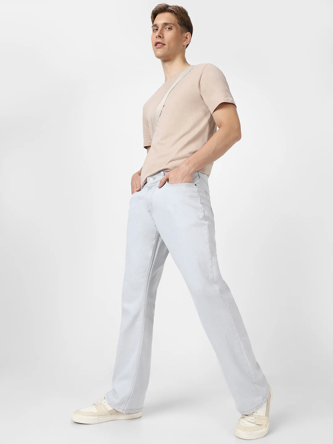 Men's Light Grey Washed Bootcut Jeans Stretchable - Image 5