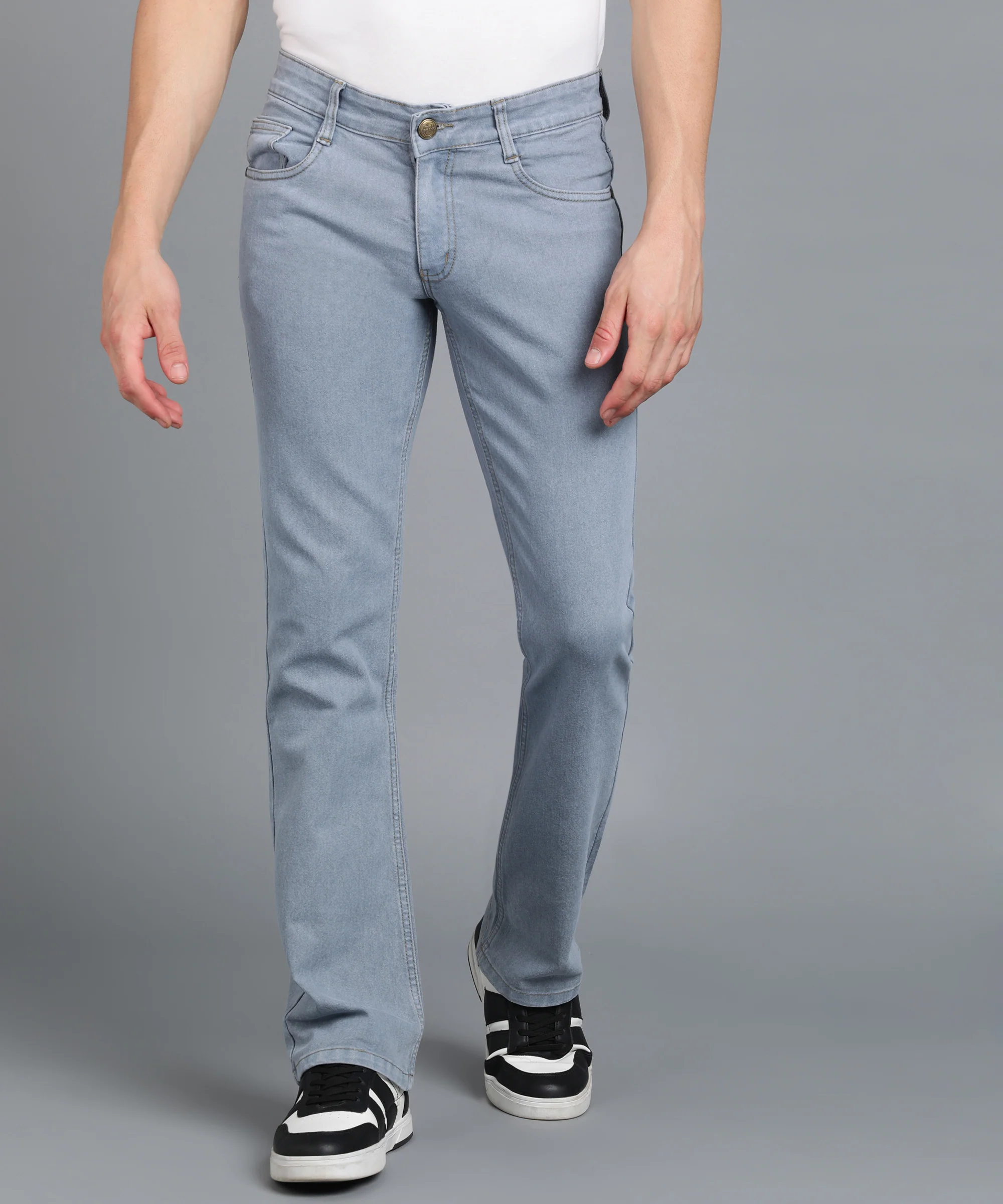 Men's Light Grey Washed Bootcut Jeans Stretchable - Image 2