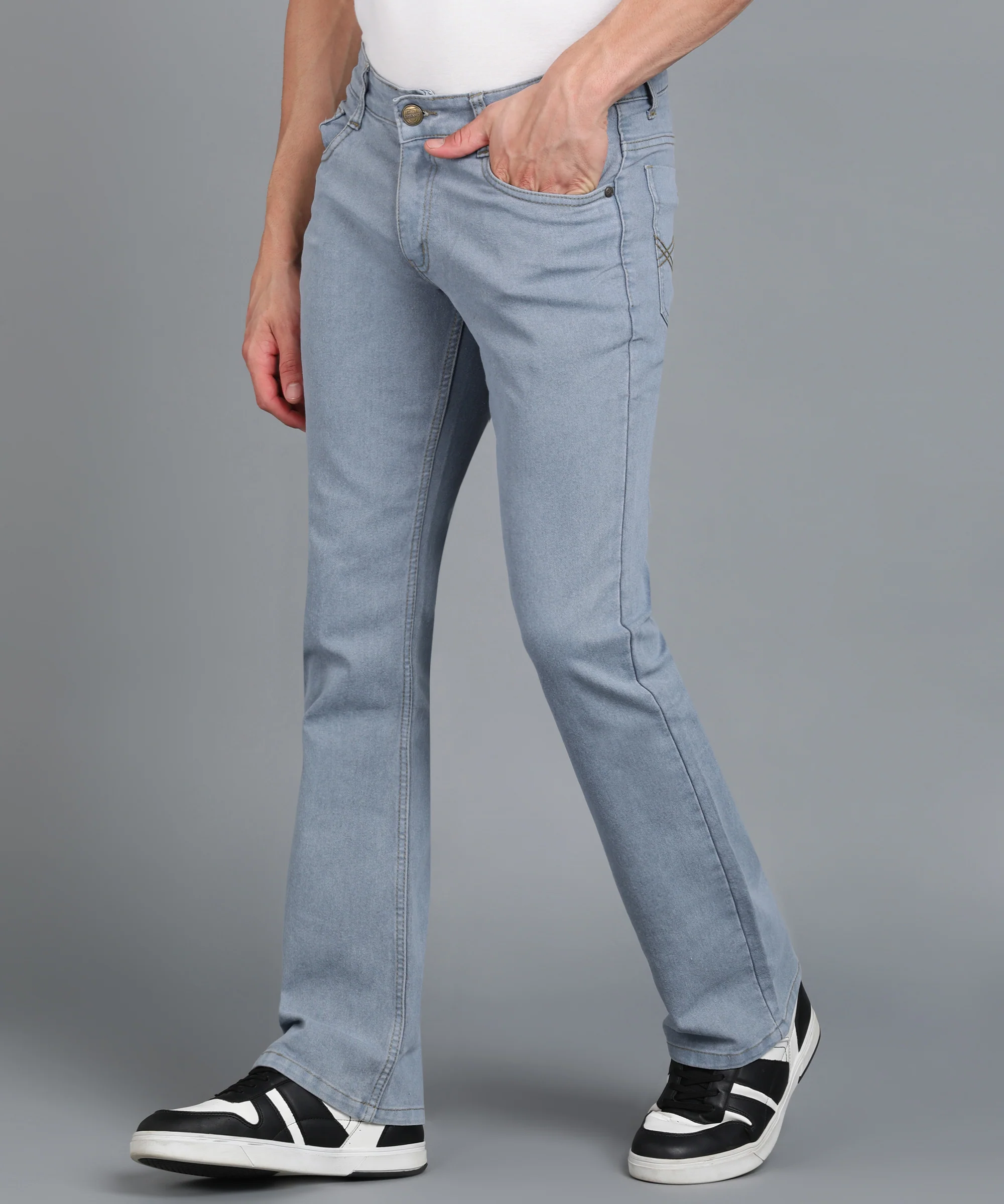Men's Light Grey Washed Bootcut Jeans Stretchable - Image 3
