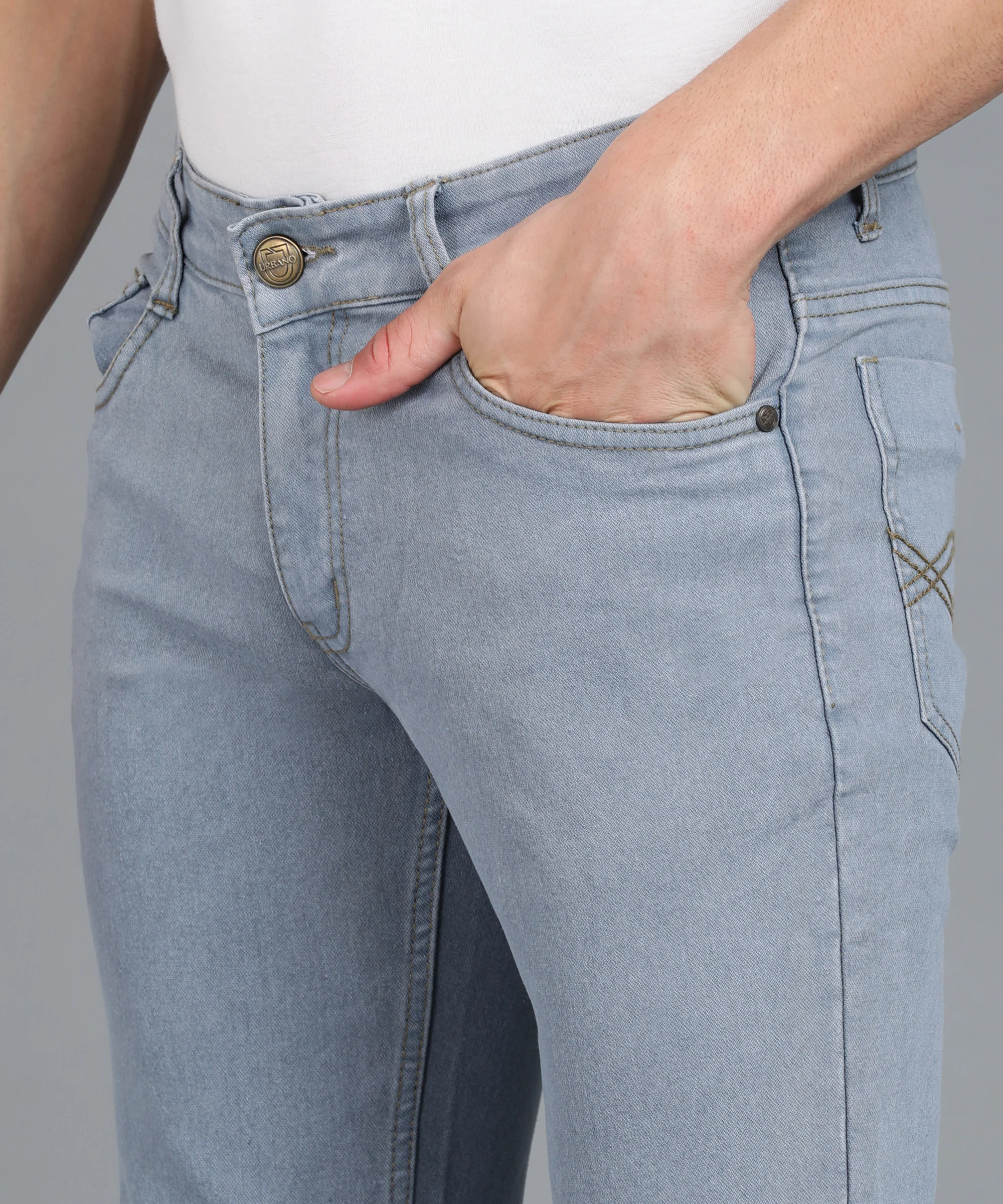 Men's Light Grey Washed Bootcut Jeans Stretchable - Image 6