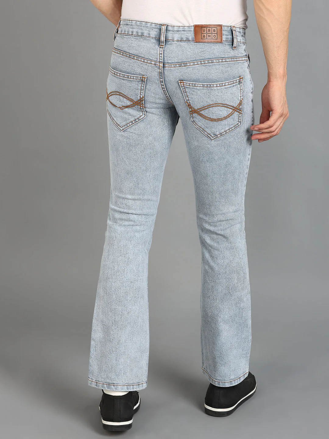 Men's Light Grey Washed Bootcut Jeans Stretchable - Image 3