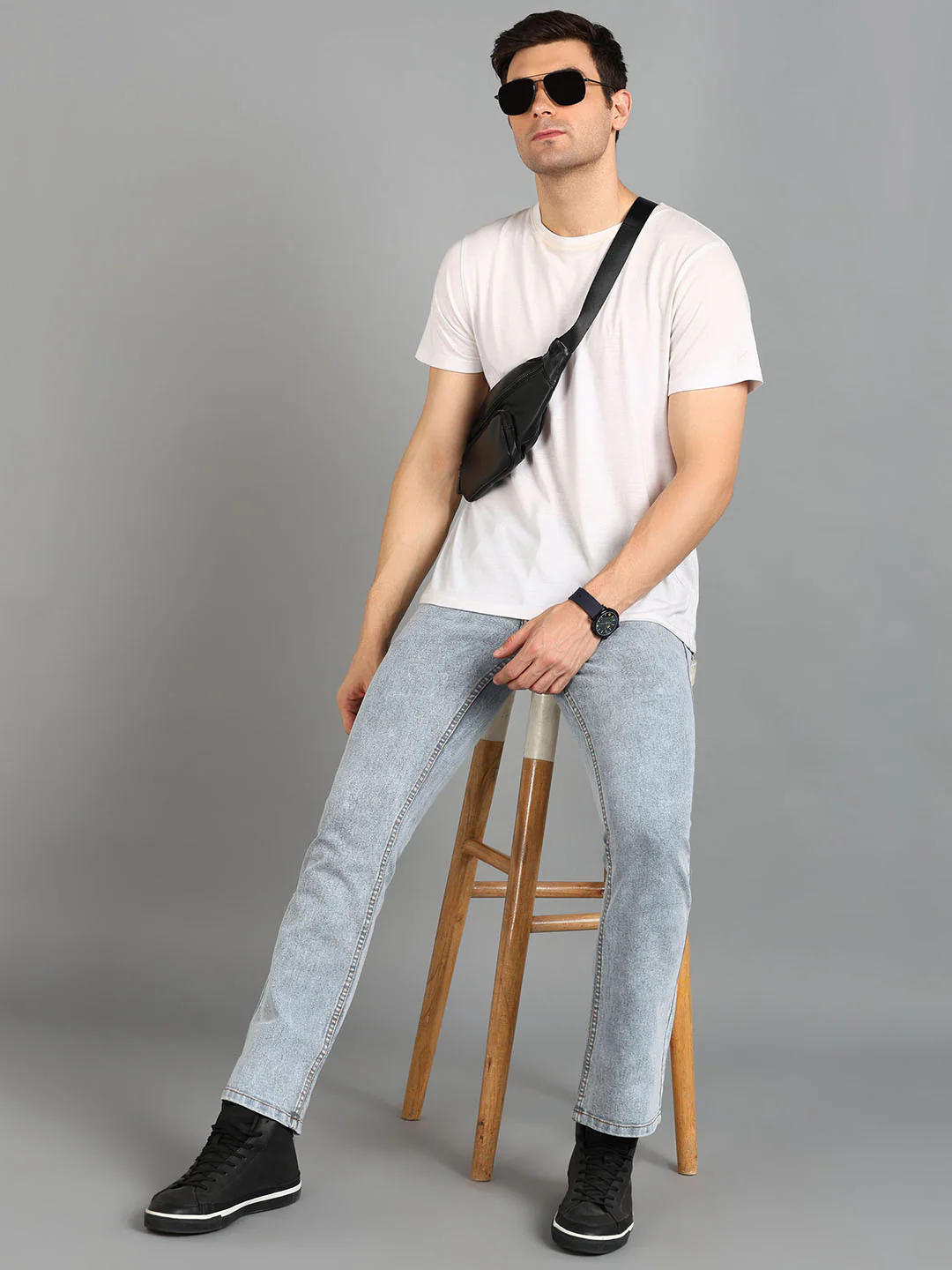 Men's Light Grey Washed Bootcut Jeans Stretchable - Image 4