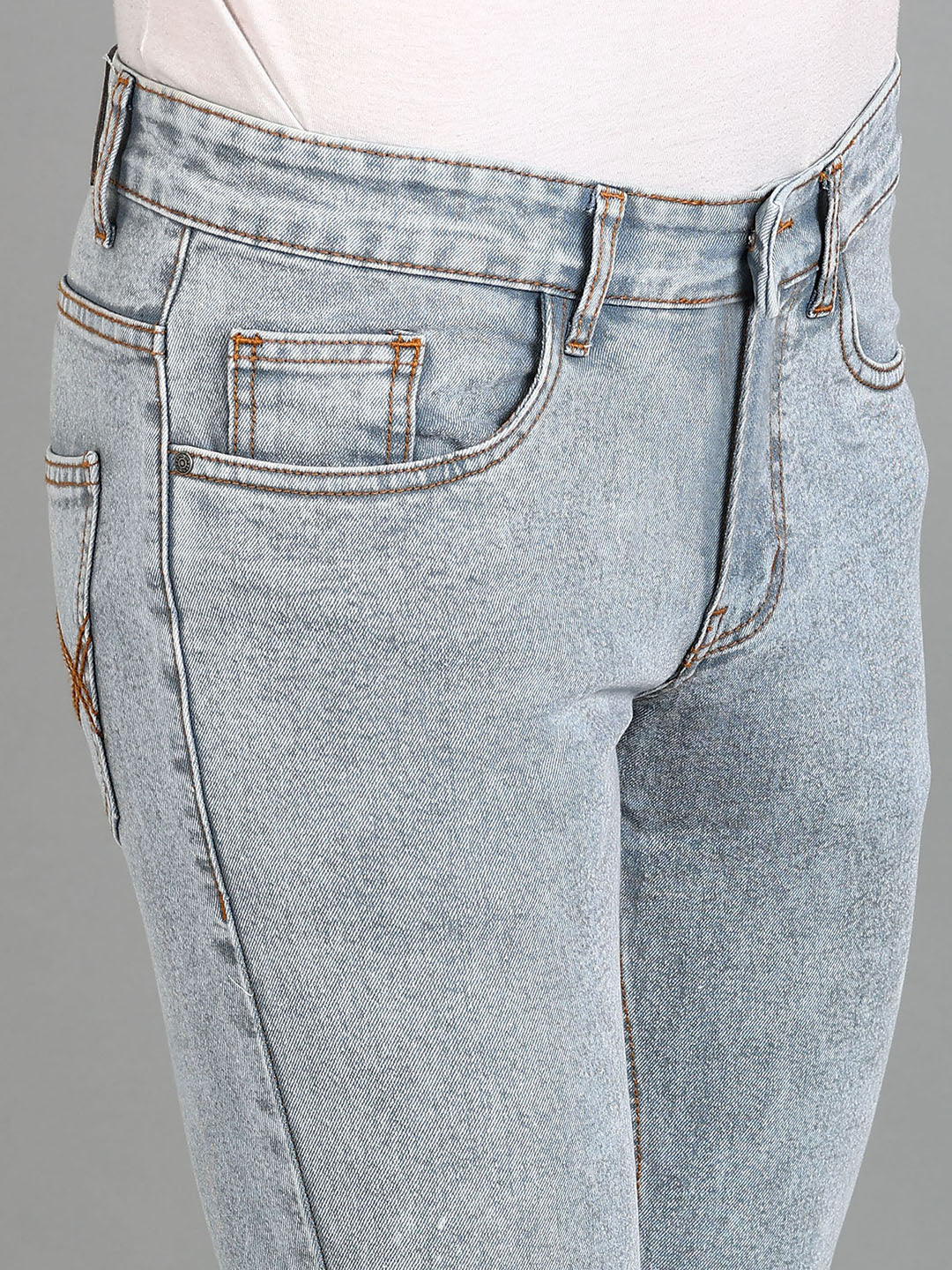 Men's Light Grey Washed Bootcut Jeans Stretchable - Image 5